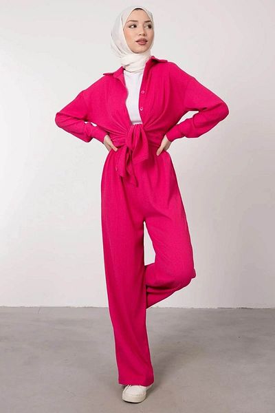 Tesettür Diyarı Women's Seersucker Buttoned Hijab Suit