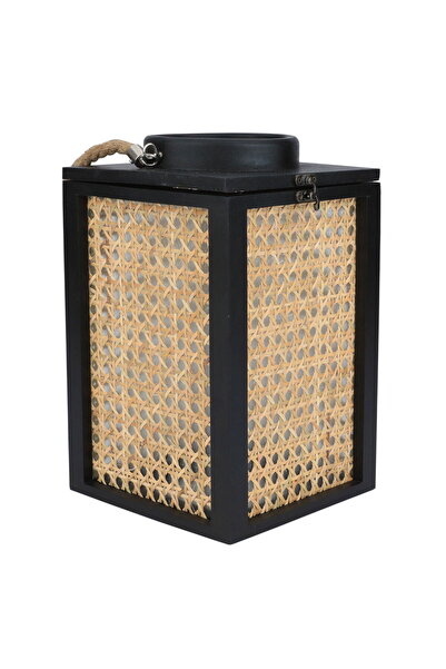 Generic Al Saif Gallery Wooden Candle Holder, 17x17x28 cm - Beige with Black