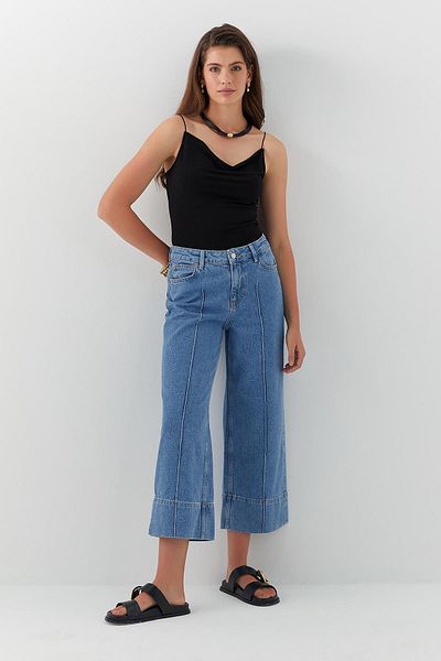 MARKALİSTE Crop Wide Leg Jean Trousers Blue