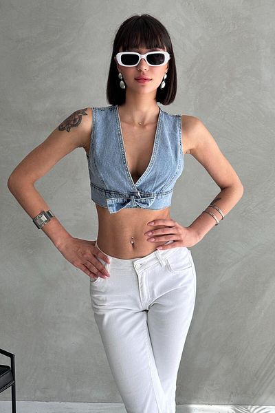 ZAROLİ Bustieră din denim cu nasturi cu detaliu de panglică