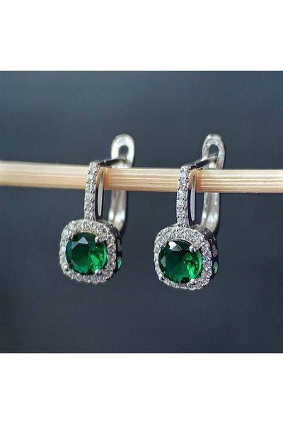 argint 925 Cercei piatra verde