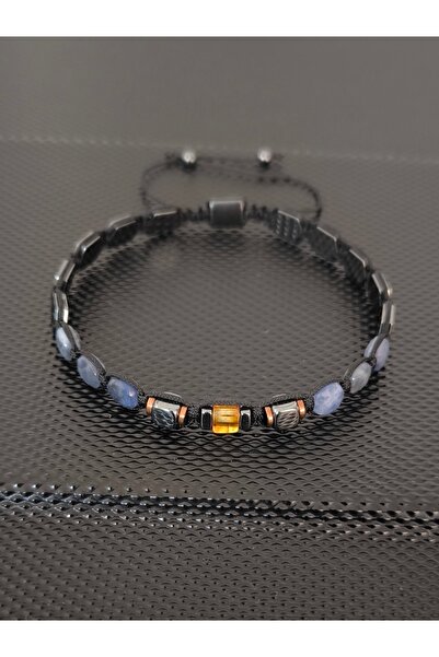 tahrastone Kristal Kesim SODALİT-Damla Kehribar-Hematit Doğaltaş Bileklik Tak...