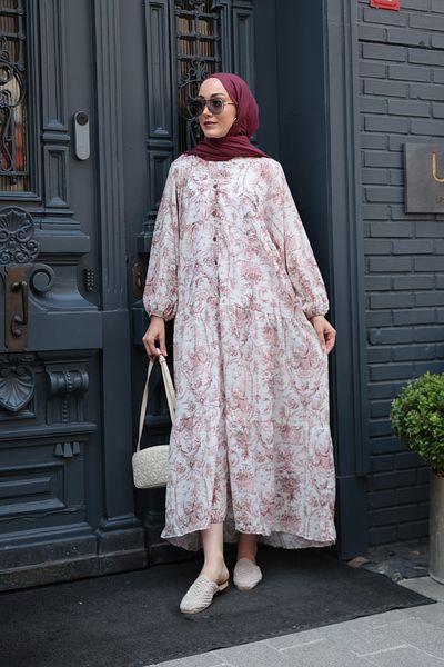 LOCCO Women's Pastoral Pattern Dress Burgundy