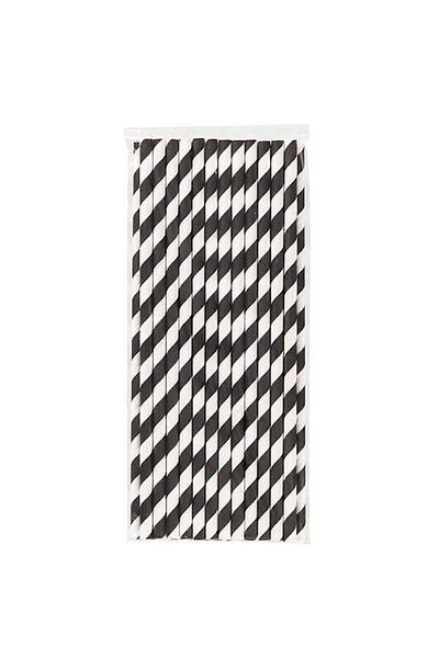 PLASTİKAP Black Striped White Paper Straw 6Mmx19,7Cm. (50 Pieces)