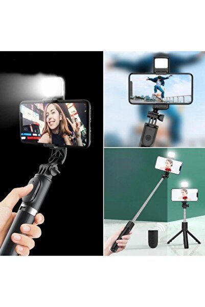 shopwave Wireless Controlled Selfie Stick with Phone Holder That Can Be a Self-Lighted Desktop Tripod (504