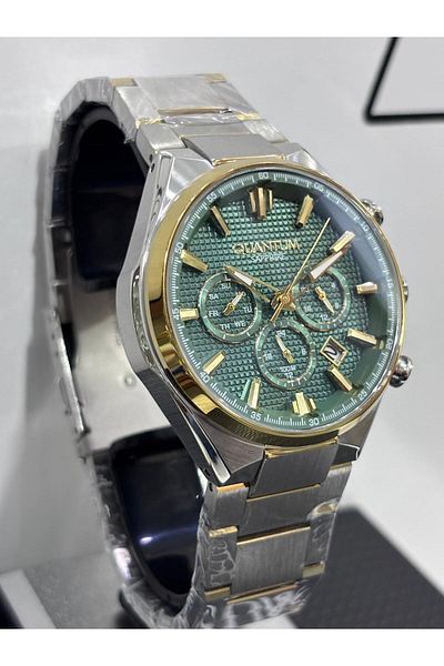 Quantum ساعة يد رجالية POWERTECH GOLD & SILVER SAPHIRE GLASS 100 ATM 41 ملم