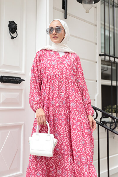 LOCCO Women's Tulip Patterned Dress Fuchsia