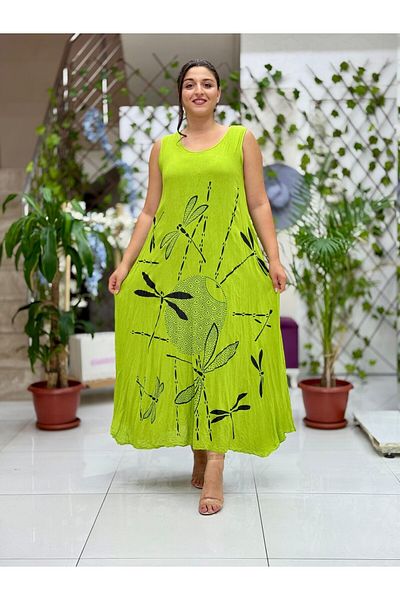 Punta Otantik Vl3035 Sleeveless Printed Voile Dress Pistachio