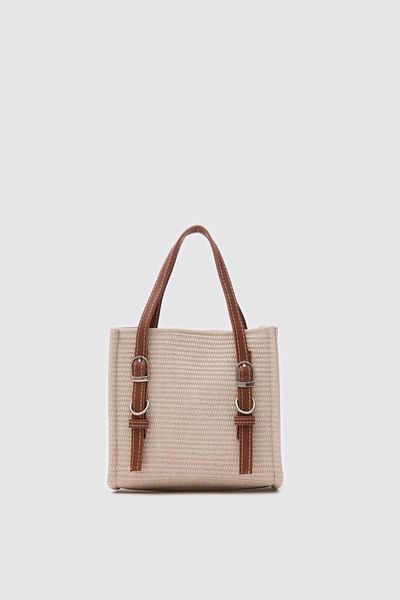 Shule Bags Wolf Straw Belt Detailed Crossbody Bag Beige