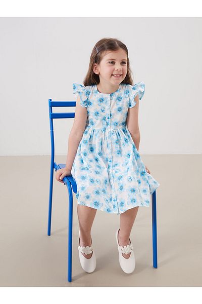 LC Waikiki colecție de vară rochie poplin pentru fete cu decolteu floral oraș