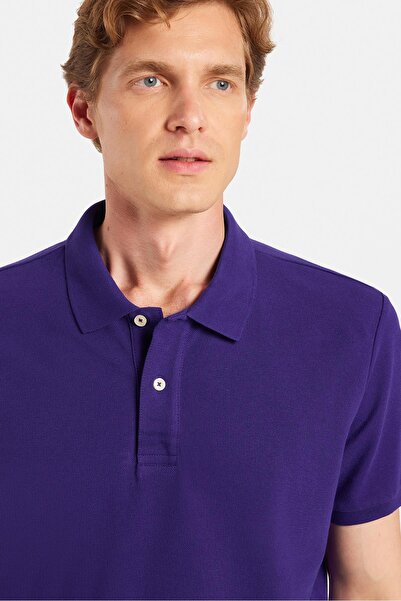 Tudors Tricou pentru bărbați, slim fit, 100% bumbac, mov, cu guler polo