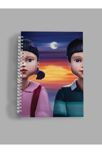 AYKUT OFSET Spiral, Lined Notebook Squid Game A5 Size 75 Sheets (150 Pages) + Cube Block Set