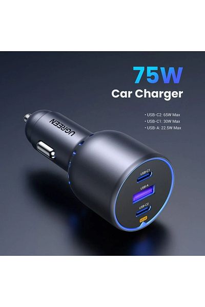 Ugreen 75W 3-Ports PD3.0 Fast Car Charger, EC703