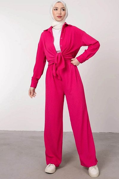 Tesettür Diyarı Women's Seersucker Buttoned Hijab Suit