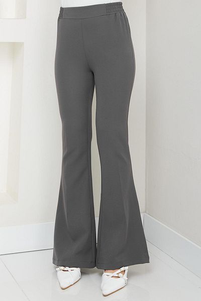 hafsamina Elastic Waist Spanish Leg Fabric Trousers Smoked Hm2781