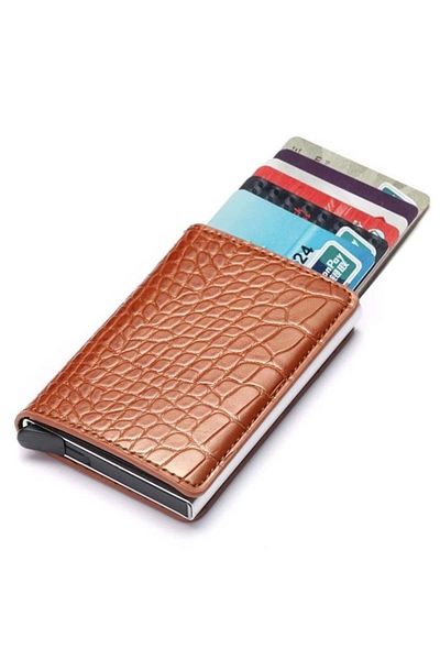 iUni P1 RFID Wallet, 8 cards, Crocodile Print Brown
