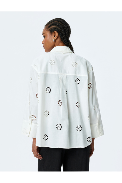 Koton Βαμβακερό πουκάμισο με μακρύ μανίκι 3/4 με στρογγυλή κούμπωμα