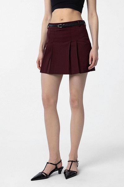 Antioch Burgundy Pleated Women's Mini Skirt