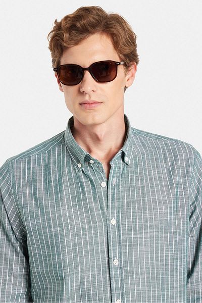 Tudors Ανδρικό Slim Fit Slim Fit με κουμπιά Αθλητικό πέτο με λινό εφέ 100% βαμβακερό ριγέ καλοκαιρινό πράσινο πουκάμισο