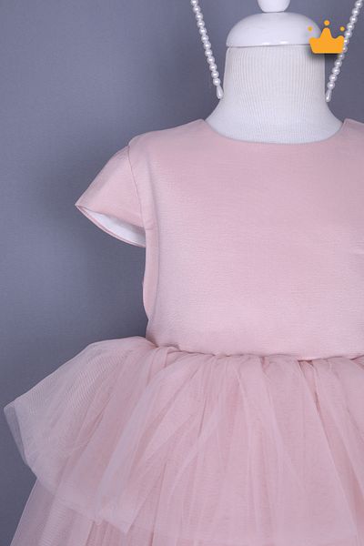 MİNİMONY 4-8 Years Old Girl's Evening Dress with Pearl Crown Layered Tulle Skirt Holiday Wedding Dress Pink 6572