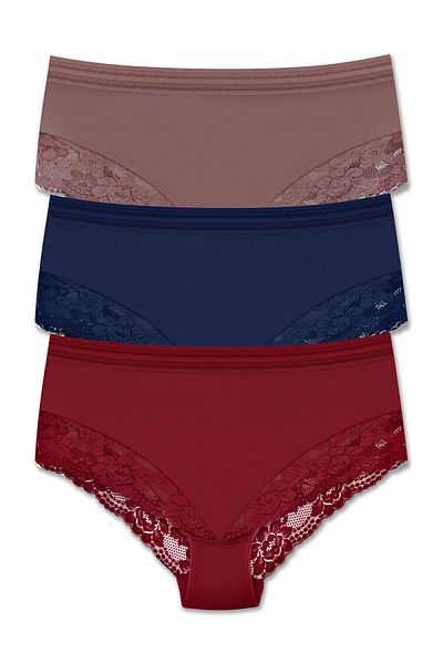 ZENA UNDERWEAR 3-Piece Tulle and Lace Detailed Elastic High Waist Large Size Women's Panties