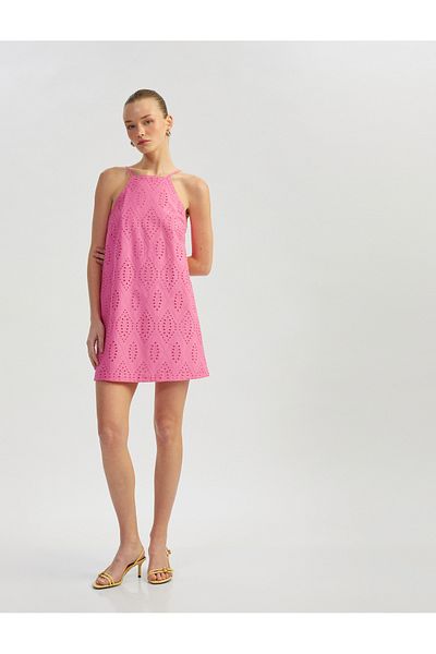 Koton Βαμβακερό φόρεμα A-Line Mini Halter με λεπτό λουράκι