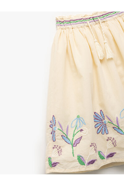 Koton Floral Embroidered Waist Tie Pleated Skirt