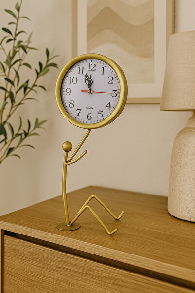 AZELON EV OFİS ESKİTME DEKORATİF METAL OTURAN ADAM MASA SAATİ