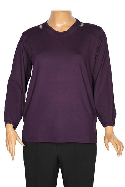 Pıtırcık Cimariva Women's Meyra Plus Size O Neck Embroidered Plum Blouse