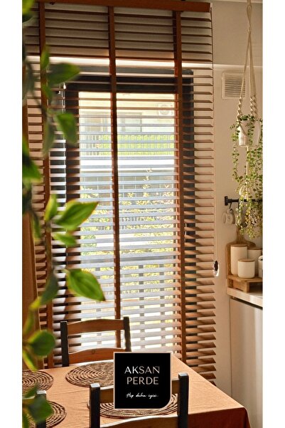 AKSANGRUP %100 Gerçek Ahşap Jaluzi Perde Zincirli Redüktörlü Kurdeleli MEŞE Renk 50 mm