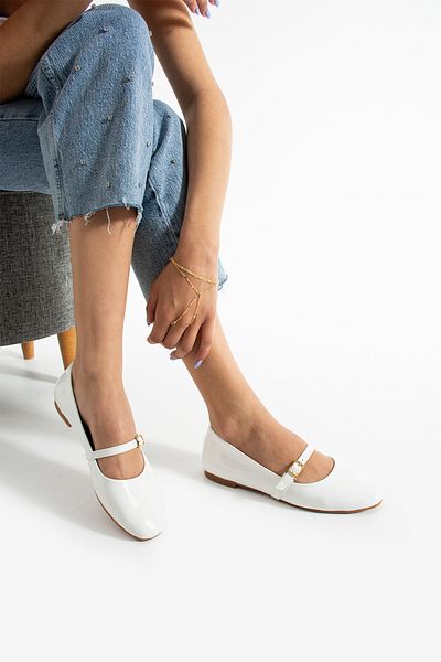 Getcho Snoek Women's Patent Leather White Ballerina Shoes