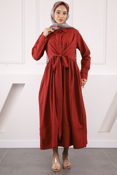 İmajButik Φόρεμα με μπορντό ζώνη μέσης