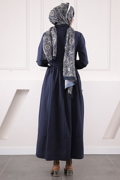 İmajButik Φόρεμα με ζώνη μπλε μπλέ