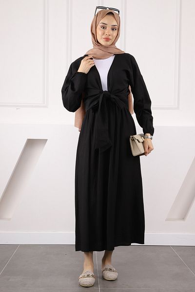 İmajButik Black Side Tie Blouse Skirt Suit
