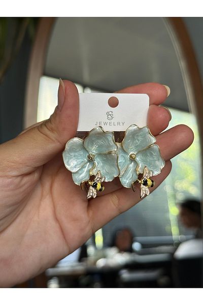DGK COLLECTİON Bee Detailed Flower Earrings from the Trends of the Season, Turquoise Love