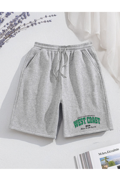 De Carte West Coast Baskılı Likralı Siyah Rahat Kalıp Erkek Şort