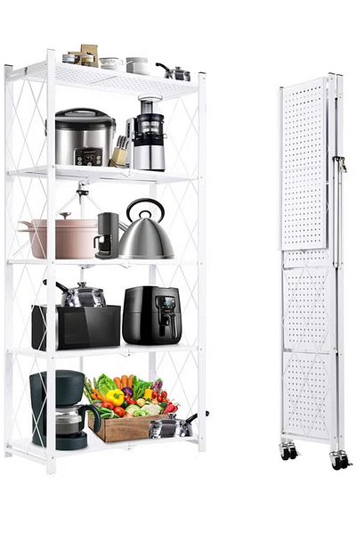 Cady One Mobile Storage Shelves for Garage and Kitchen, 5-Tier Foldable Kitchen Storage Racks and Organizers