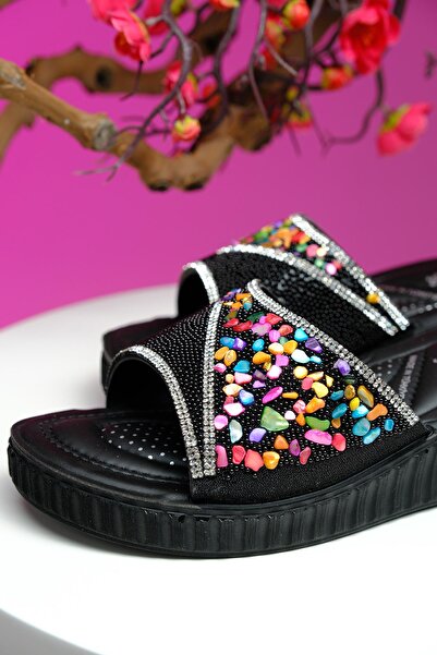 Oksit Dazzi Ορθοπεδικές ελαφριές γυναικείες παντόφλες με τακούνι με πέτρα και χάντρες