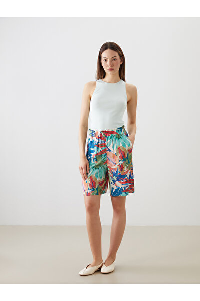 LC Waikiki Kvetinové dámske šortky s elastickým pásom