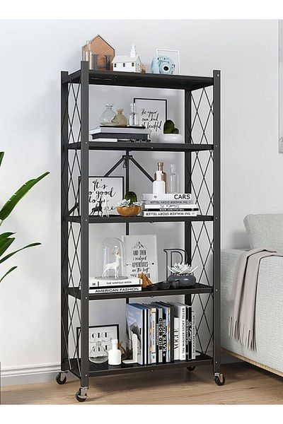 Cady One Mobile Storage Shelves for Garage and Kitchen, 5-Tier Foldable Kitchen Storage Racks and Organizers
