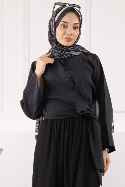 İmajButik Μαύρο πουκάμισο Modal με δεμένη μέση