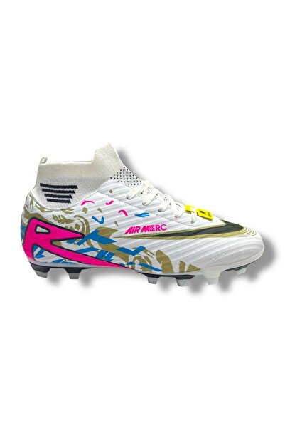 güneşayakkabı Çoraplı Unisex Krampon Halısaha & Çimsaha Ayakkabı Beyaz Fuşya Desenli