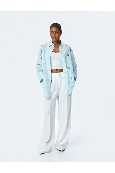 Koton Βαμβακερό άνετο πουκάμισο με μανίκια 3/4 με γιακά και μακρύ τούνικ