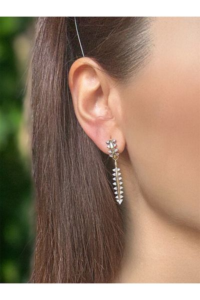 DGK COLLECTİON Double Color Dangle, Stone Trend Earrings You Can Assess the Tip as a Necklace if You Wish
