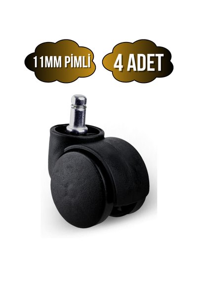 DSYapıAksesuar Pimli 11mm Sandalye Tekeri Geçme Koltuk Tekeri(50MM)(SİYAH)(4 ...