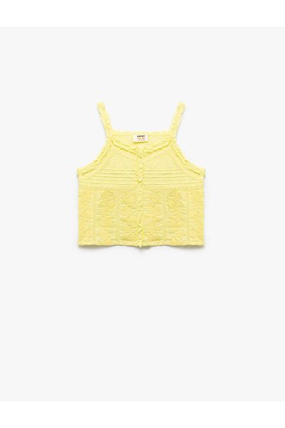 Koton Slim Strap Textured Ruffle Detailed Buttoned Blouse