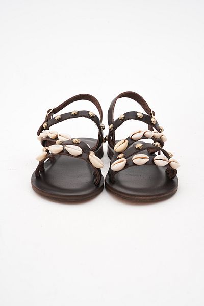 DaphneSandals Handmade Genuine Brown Leather Seashell Women's Sandals - 1990