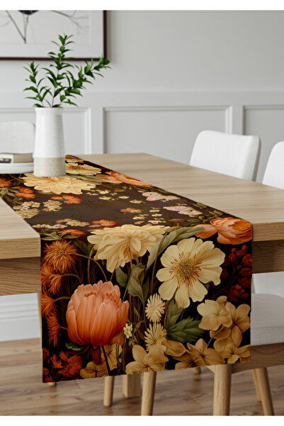 Artvibe مفرش طاولة فاخر منقوش نباتي عتيق باللون الأبيض والبرتقالي والزهور مقا...