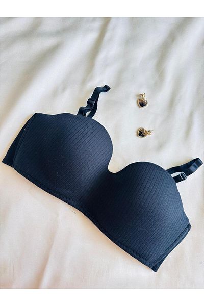 İNKO İÇ GİYİM Sutien Lotus negru din bumbac pieptănat, fără căptușeală