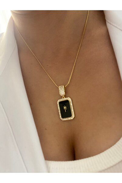 Byoz store Gold Chain Steel Black Square Knight Model Necklace